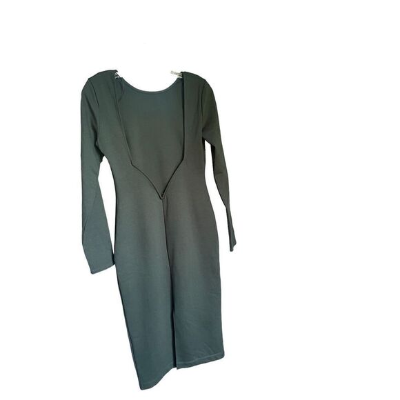 NWT Lulus Olive Green Open Back Long Sleeve Round Neck Dress Size L Party Knee L - Picture 7 of 16